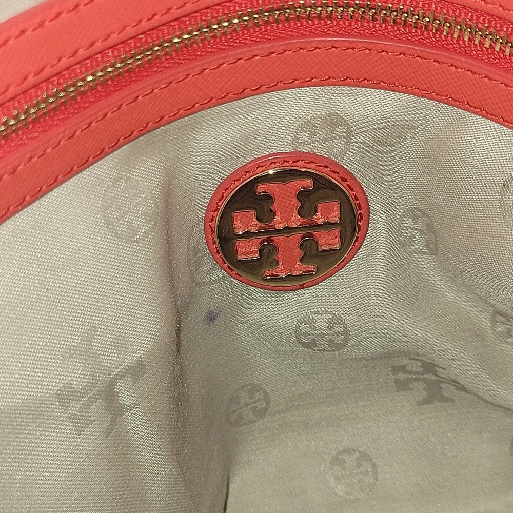 Tory Burch Red Coral Saffiano/ Patent Leather Satchel Handbag